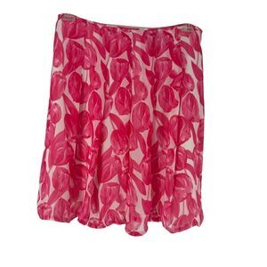 Bob Mackie Silk Skirt Pink Poppy Size 6 Preppy Lined Floral Spring A Line Mini